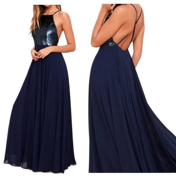 Lulu's Cotillion Matte Navy Blue Sequin Maxi Dress - Picture 1 of 16